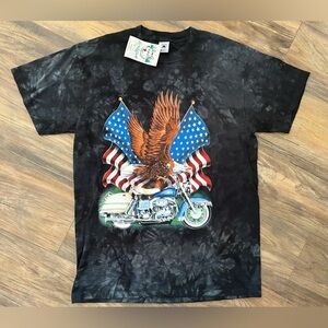 Vintage 90s NWT Black Tie Dye Motorcycle America Graphic Tee Medium